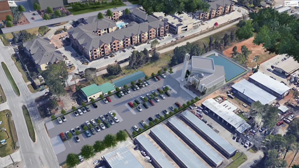 Aerial rendering of the full site