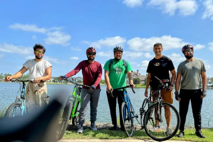 Community members on a group bike ride