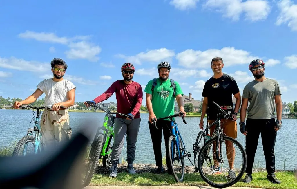Community members on a group bike ride